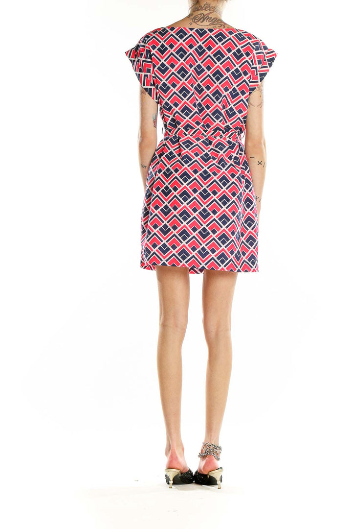 Back view of red and navy geometric print dress from Gap