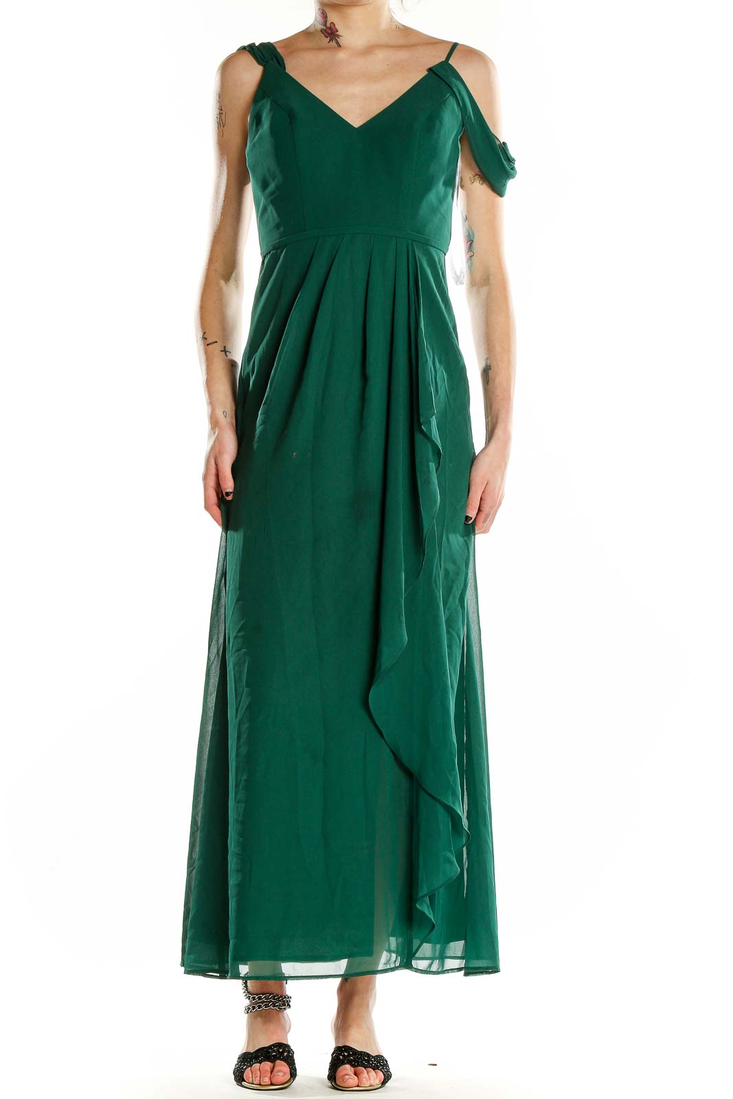 Emerald Green DB Studio Maxi Dress with Off-Shoulder Sleeves – SilkRoll