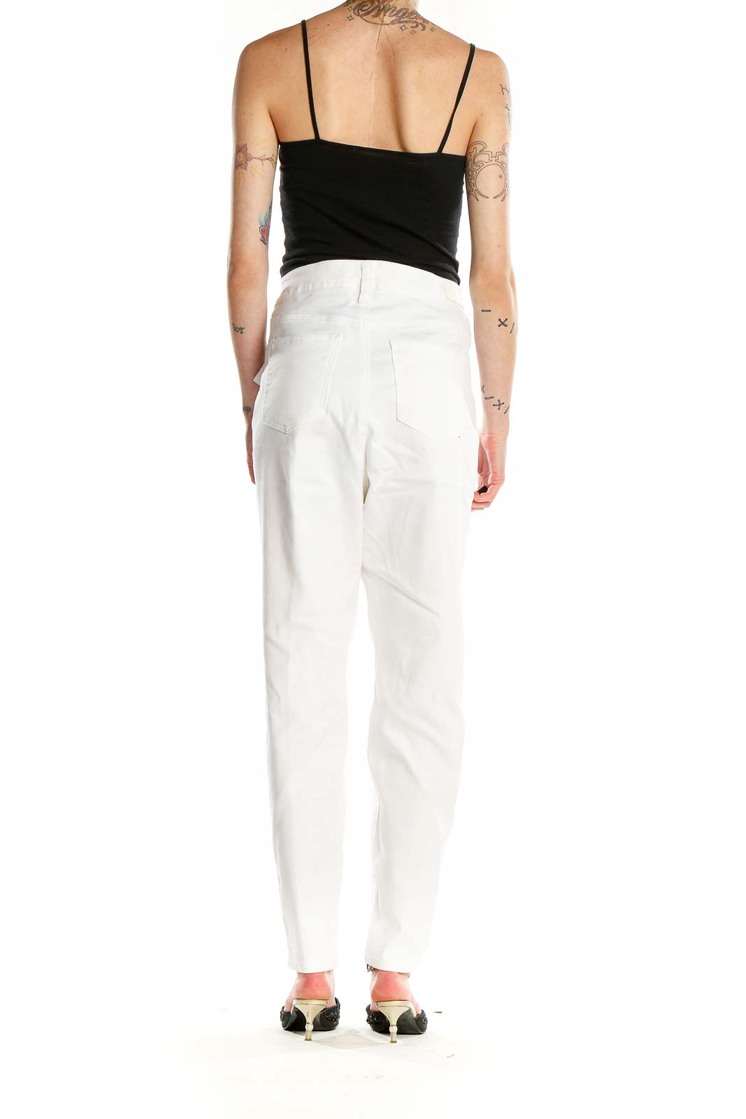 Back view of white high-waisted straight leg jeans from Celebrity Pink Jeans