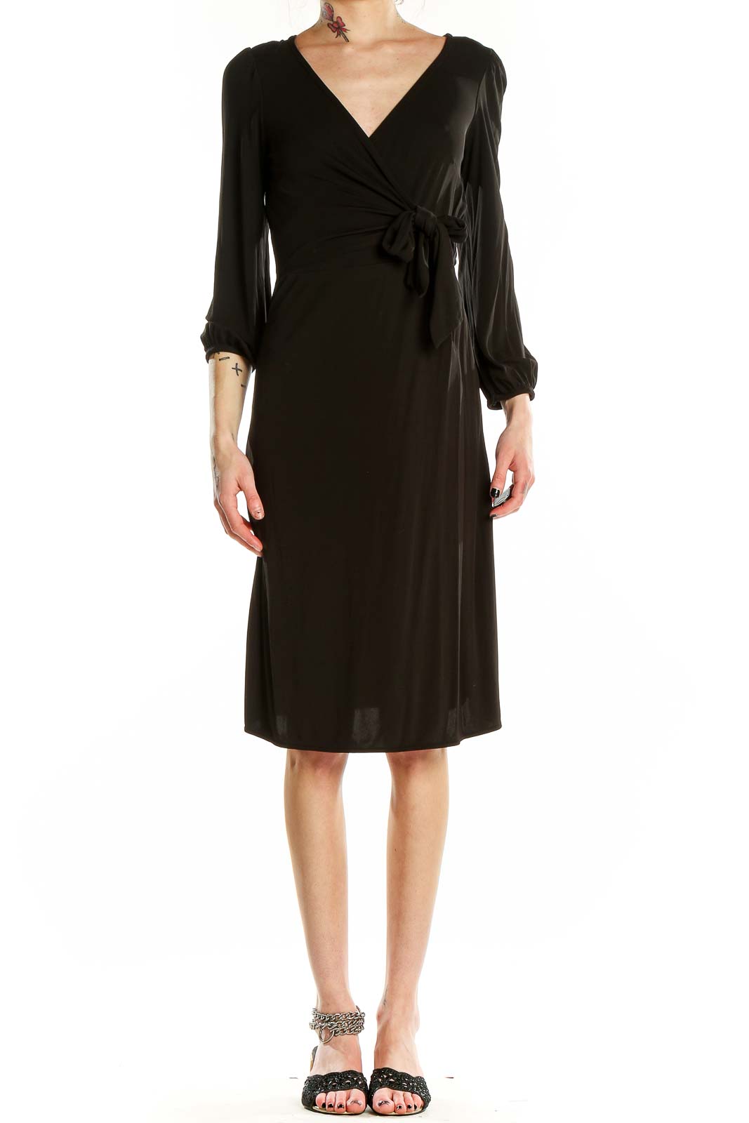 Ann Taylor Black Rayon Wrap Midi Dress - Elegant & Versatile SilkRoll Ann Taylor Black Rayon Wrap Midi Dress - Elegant & Versatile SilkRoll