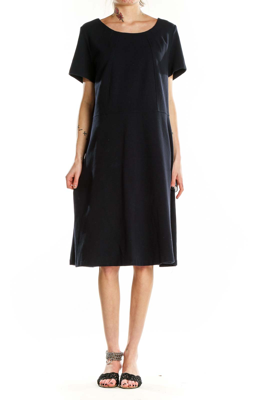 Talbots Black A-Line Short Sleeve Midi Dress | Versatile & Comfortable SilkRoll Talbots Black A-Line Short Sleeve Midi Dress | Versatile & Comfortable SilkRoll