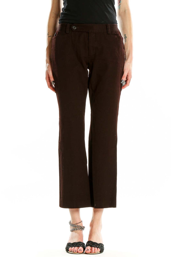 Front view of Lauren Ralph Lauren brown cropped pants