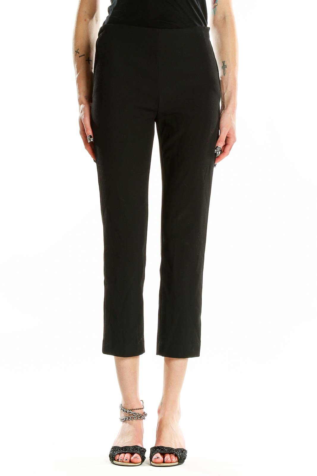 Front view of Ann Taylor Petites black cropped dress pants