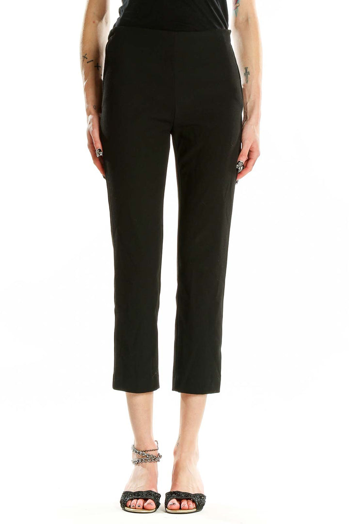 Front view of Ann Taylor Petites black cropped dress pants