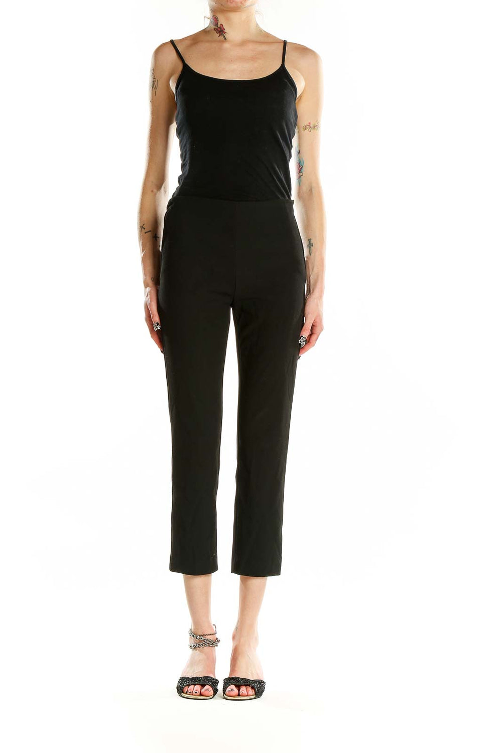 Front view of Ann Taylor Petites black cropped dress pants