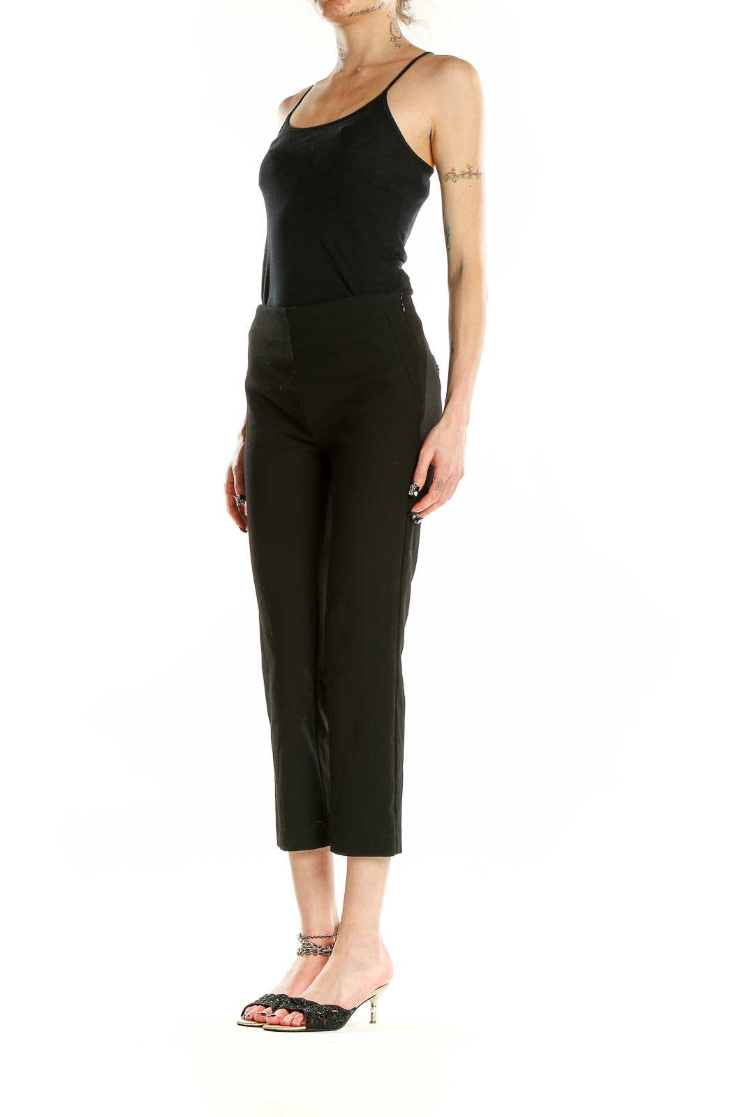 Front view of Ann Taylor Petites black cropped dress pants