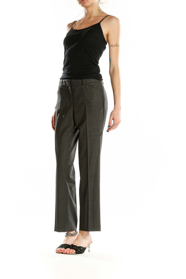 Front view of Theory dark gray wool blend tailored trousers