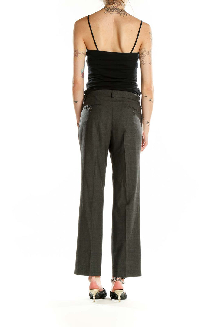 Back view of Theory dark gray wool blend tailored trousers