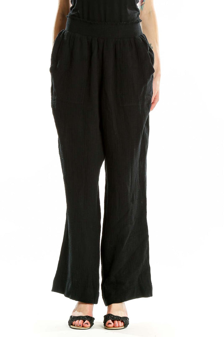 Front view of Sax Fifth Avenue black wide-leg pants with high waist