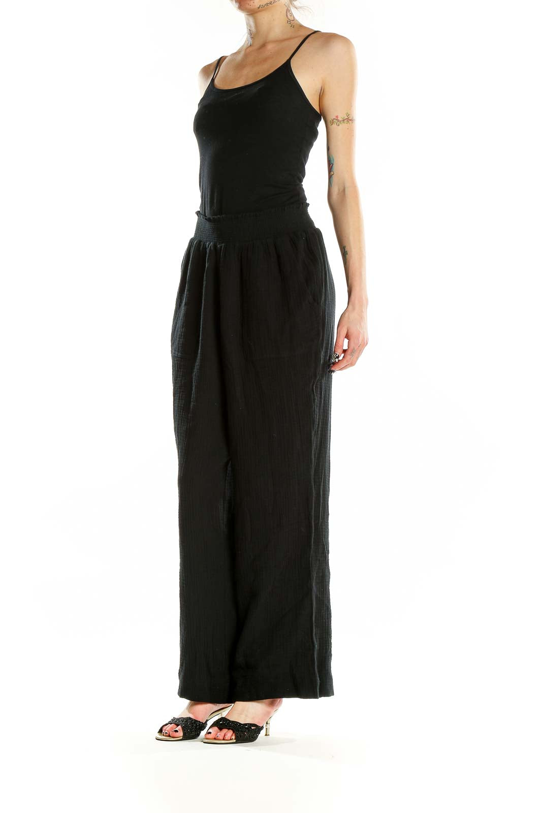 Front view of Sax Fifth Avenue black wide-leg pants with high waist
