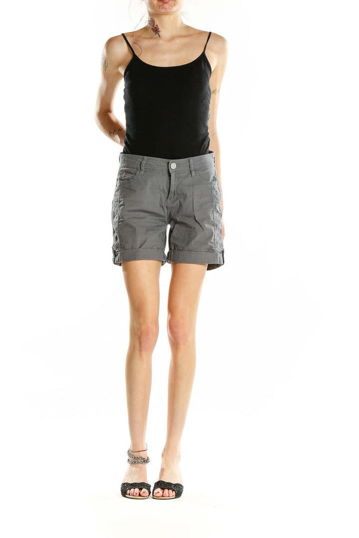Front view of gray DKNY Jeans cotton blend shorts