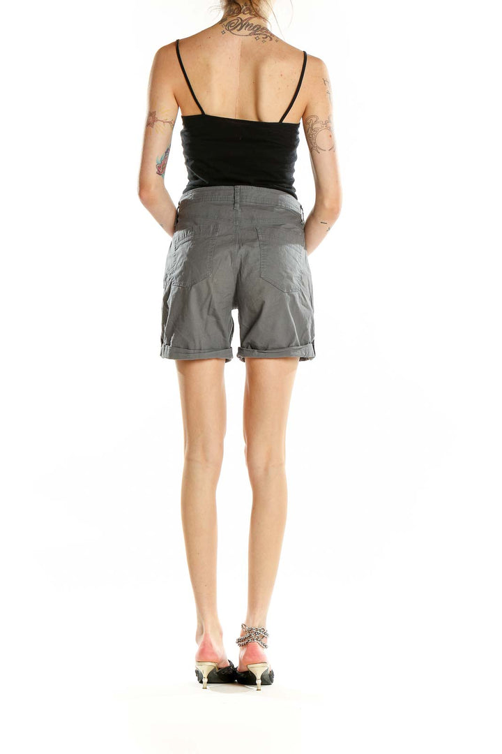 Back view of gray DKNY Jeans cotton blend shorts on model