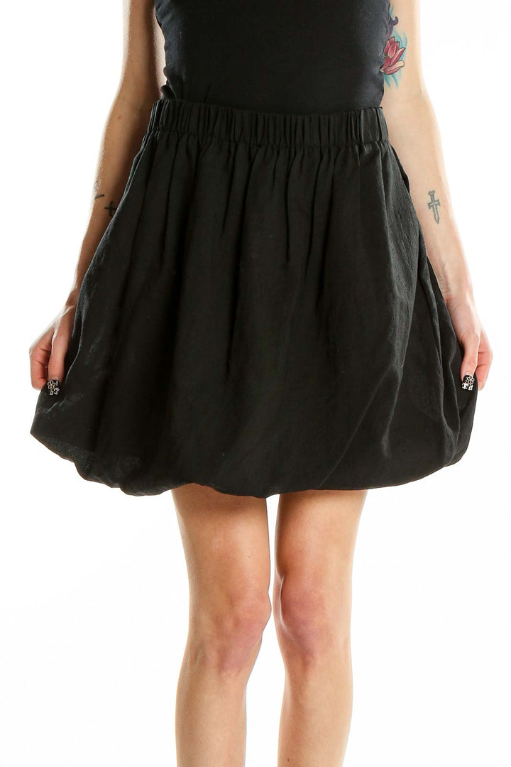 Front view of Chloe black silk-wool blend bubble skirt