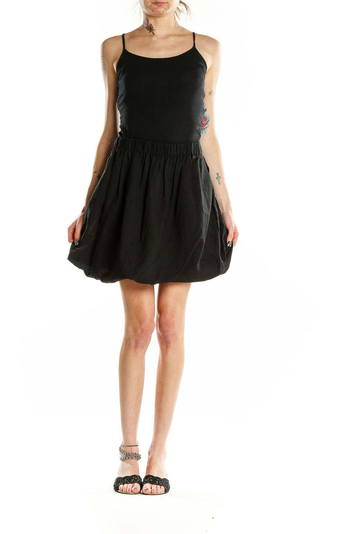 Front view of Chloe black silk-wool blend bubble skirt