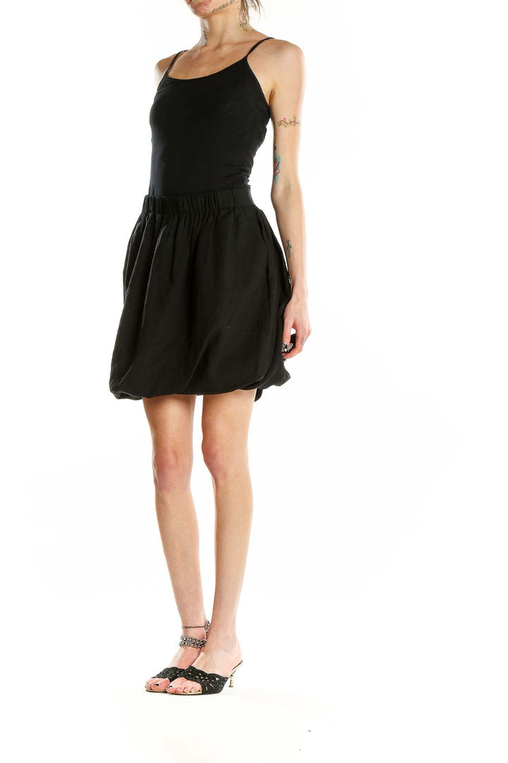 Front view of Chloe black silk-wool blend bubble skirt