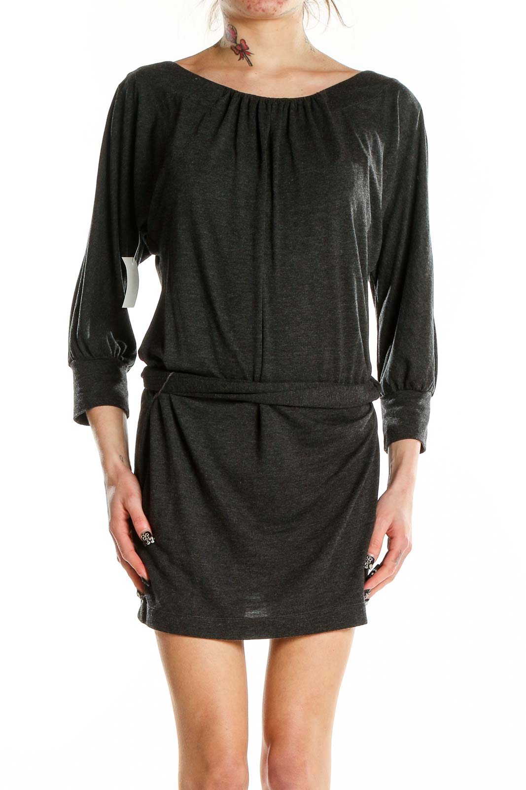 Charcoal Blouson Sleeve Mini Dress