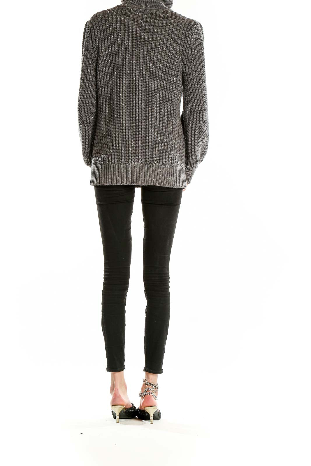Back view of Alfani gray chunky knit turtleneck sweater showing relaxed fit