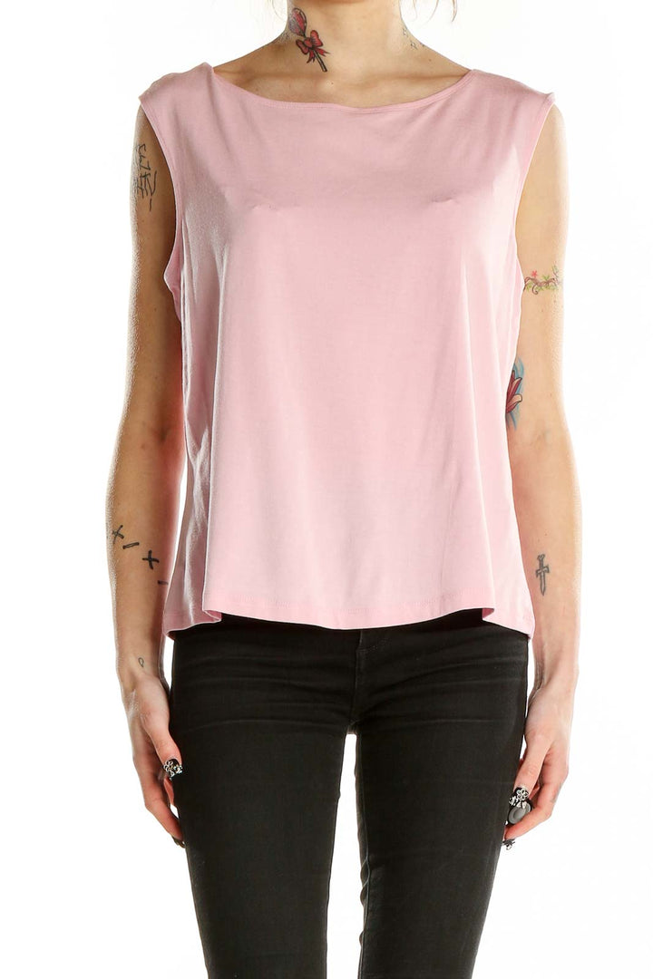 Front view of pink sleeveless rayon blend top by Kate Hill for Lord & Taylor