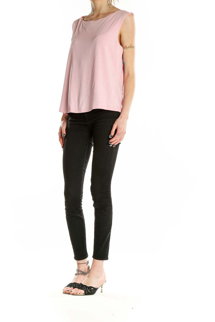 Front view of pink sleeveless rayon blend top by Kate Hill for Lord & Taylor