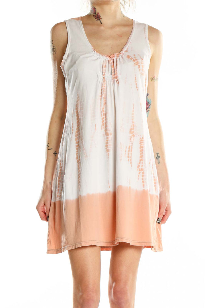 White Pink Sleeveless Tie & Dye Dress