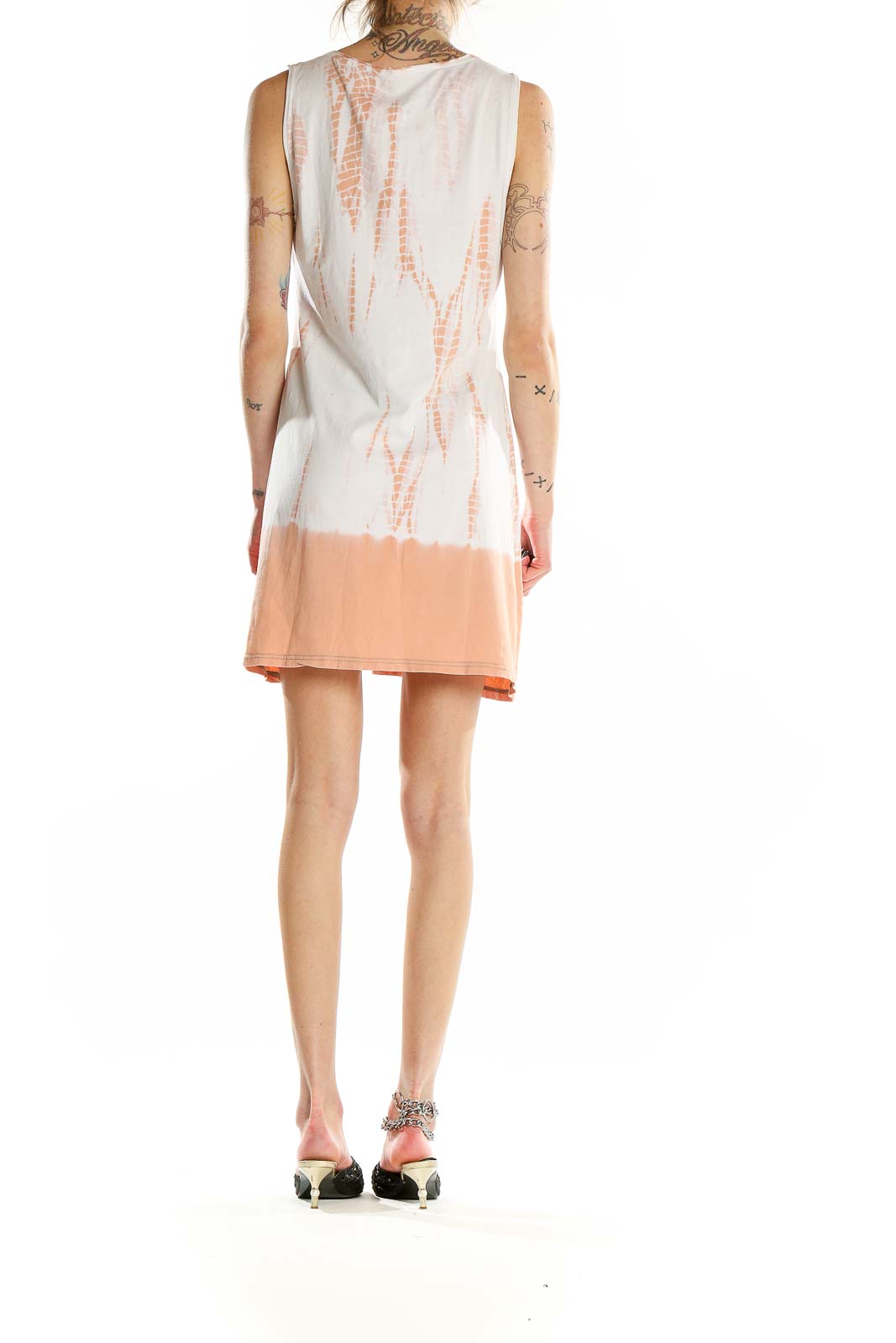 White Pink Sleeveless Tie & Dye Dress