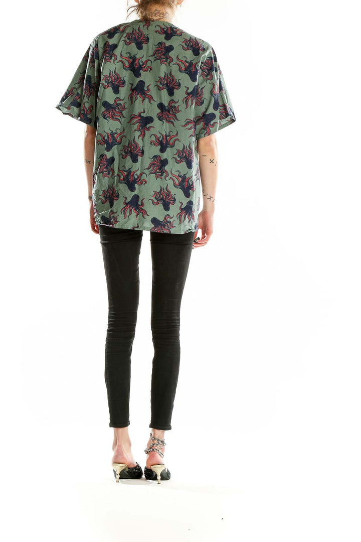 Back view of Green Octopus Print Oversized Top by SilkRoll