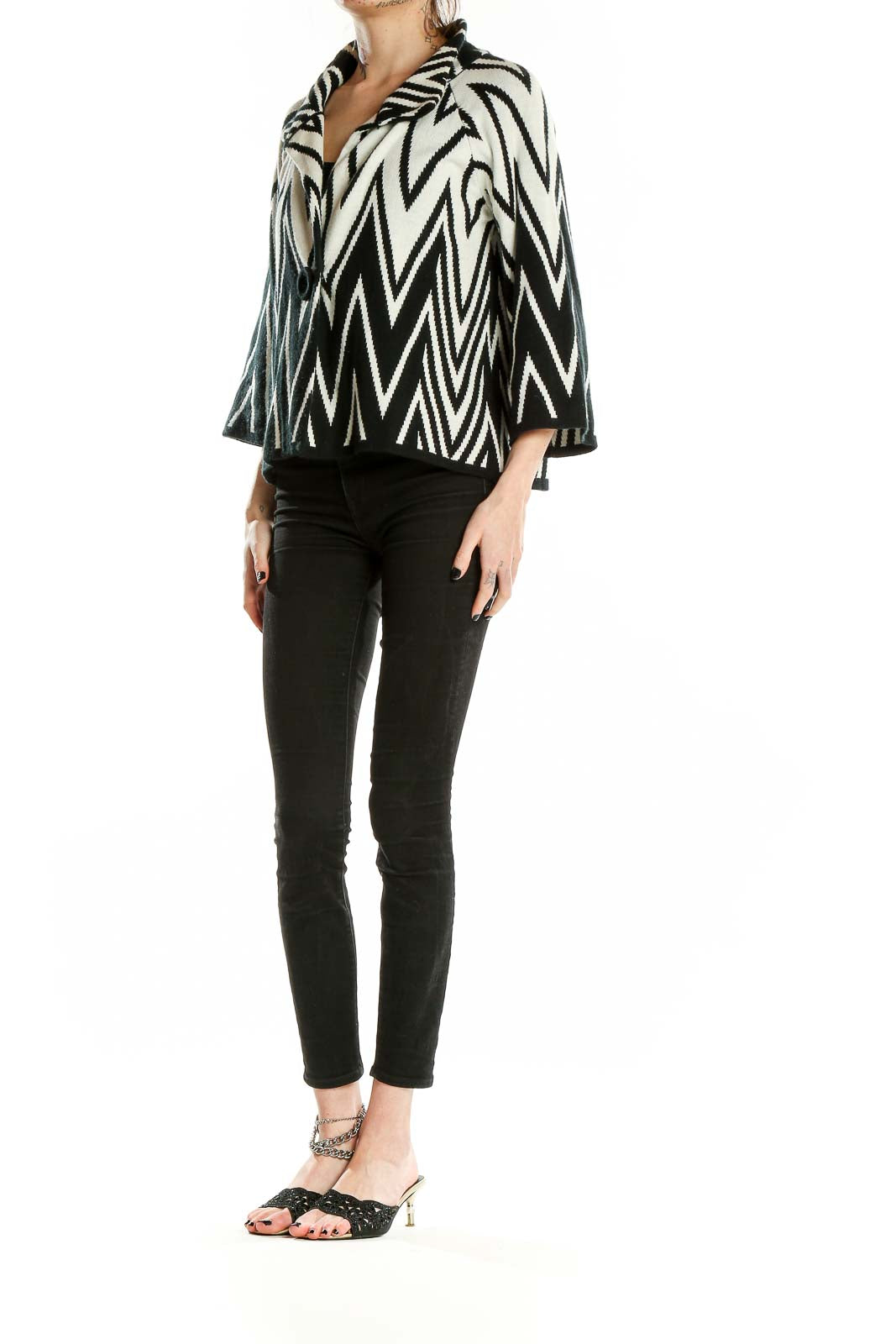 Front view of Black and White Chevron Knit Sweater by John Paul Richard