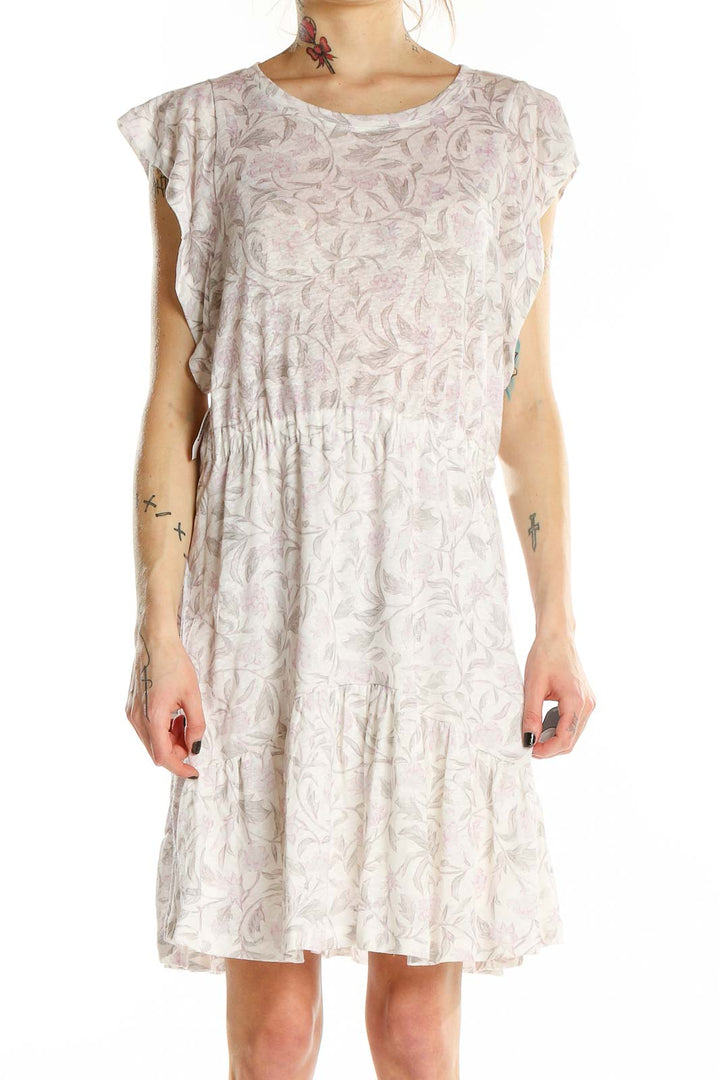 White Pink Floral Print Dress