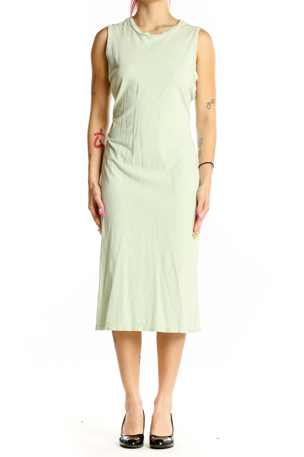 Calvin Klein Mint Green Cotton Sleeveless Midi Dress SilkRoll Calvin Klein Mint Green Cotton Sleeveless Midi Dress SilkRoll