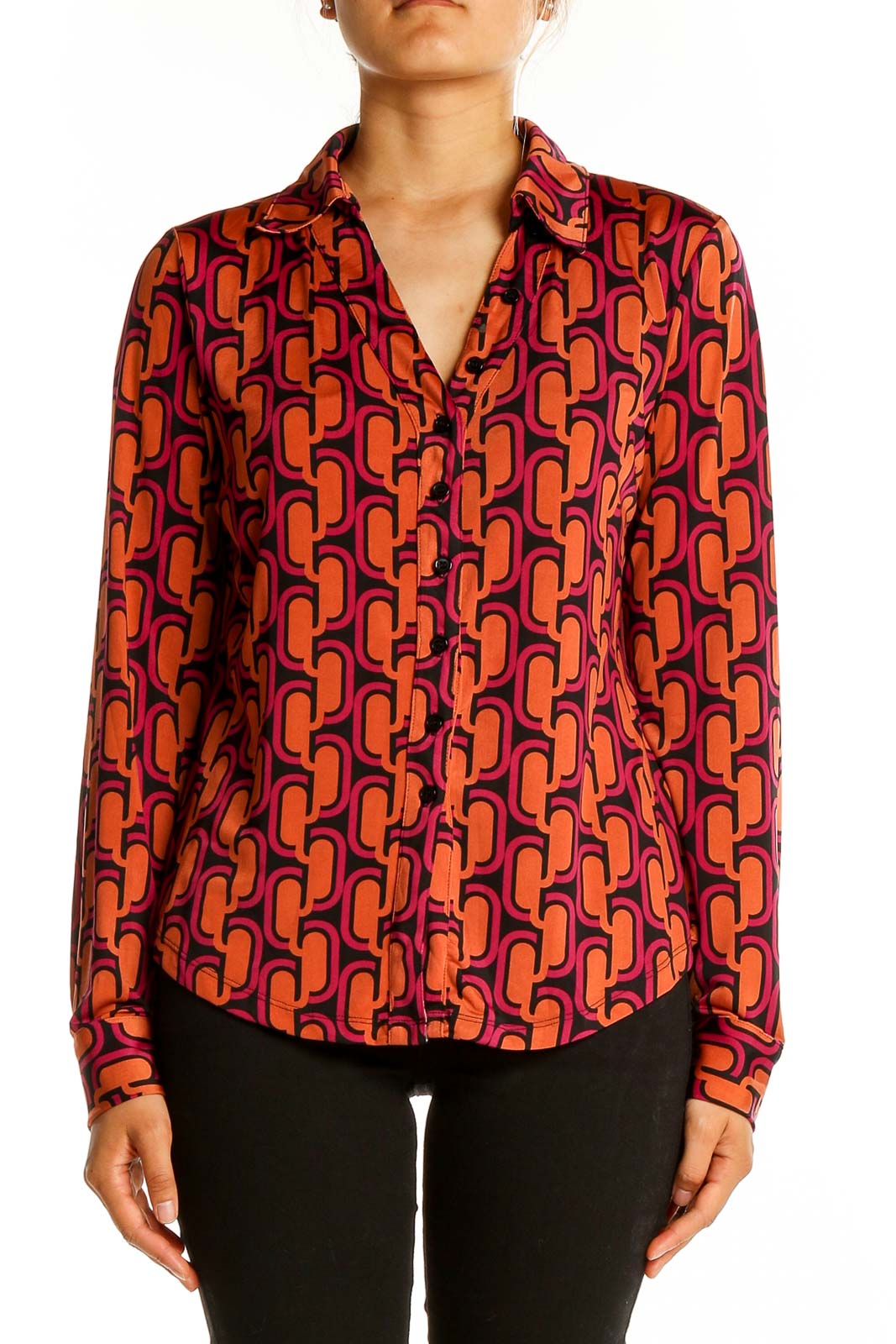 Orange Red Brown Print Top