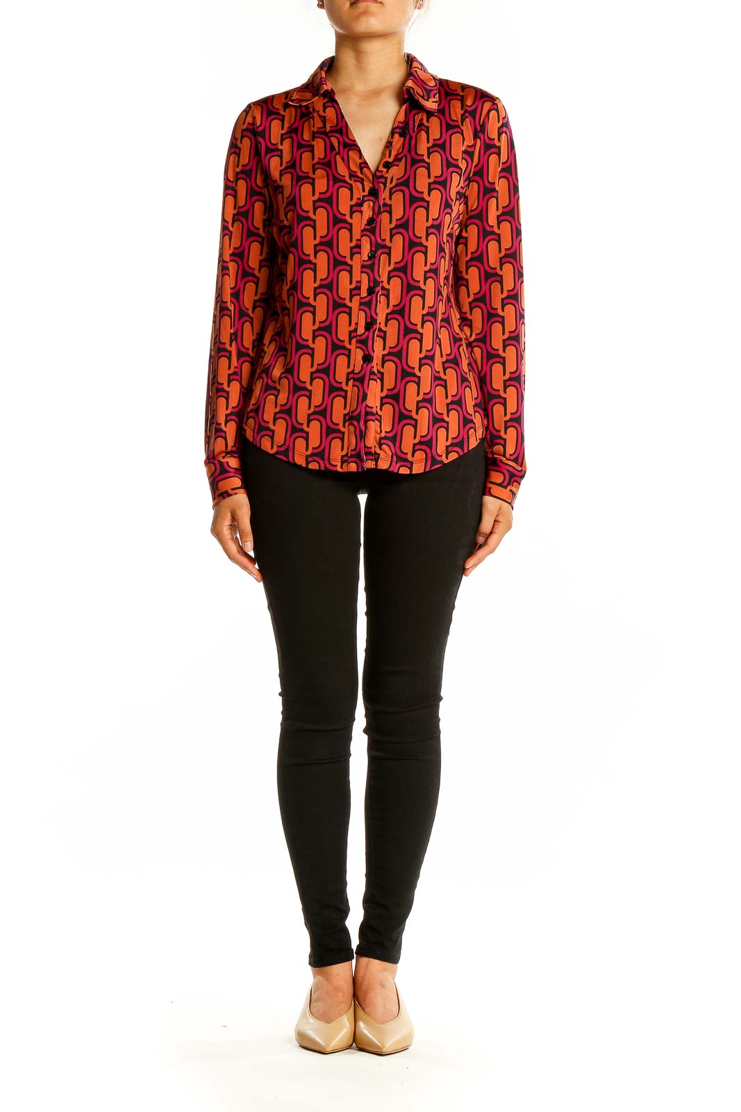 Orange Red Brown Print Top