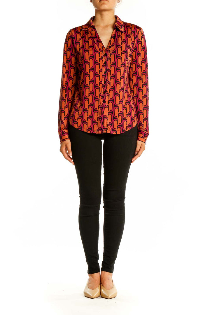Orange Red Brown Print Top