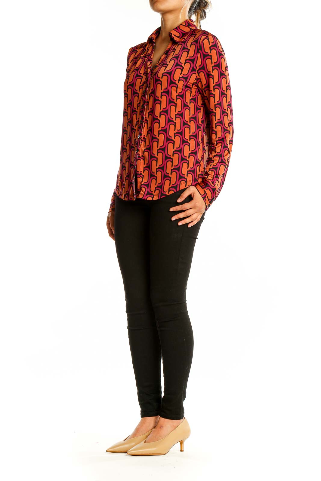 Orange Red Brown Print Top