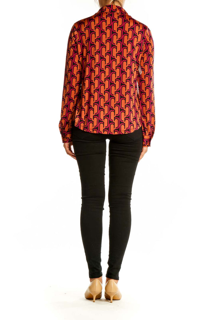 Orange Red Brown Print Top
