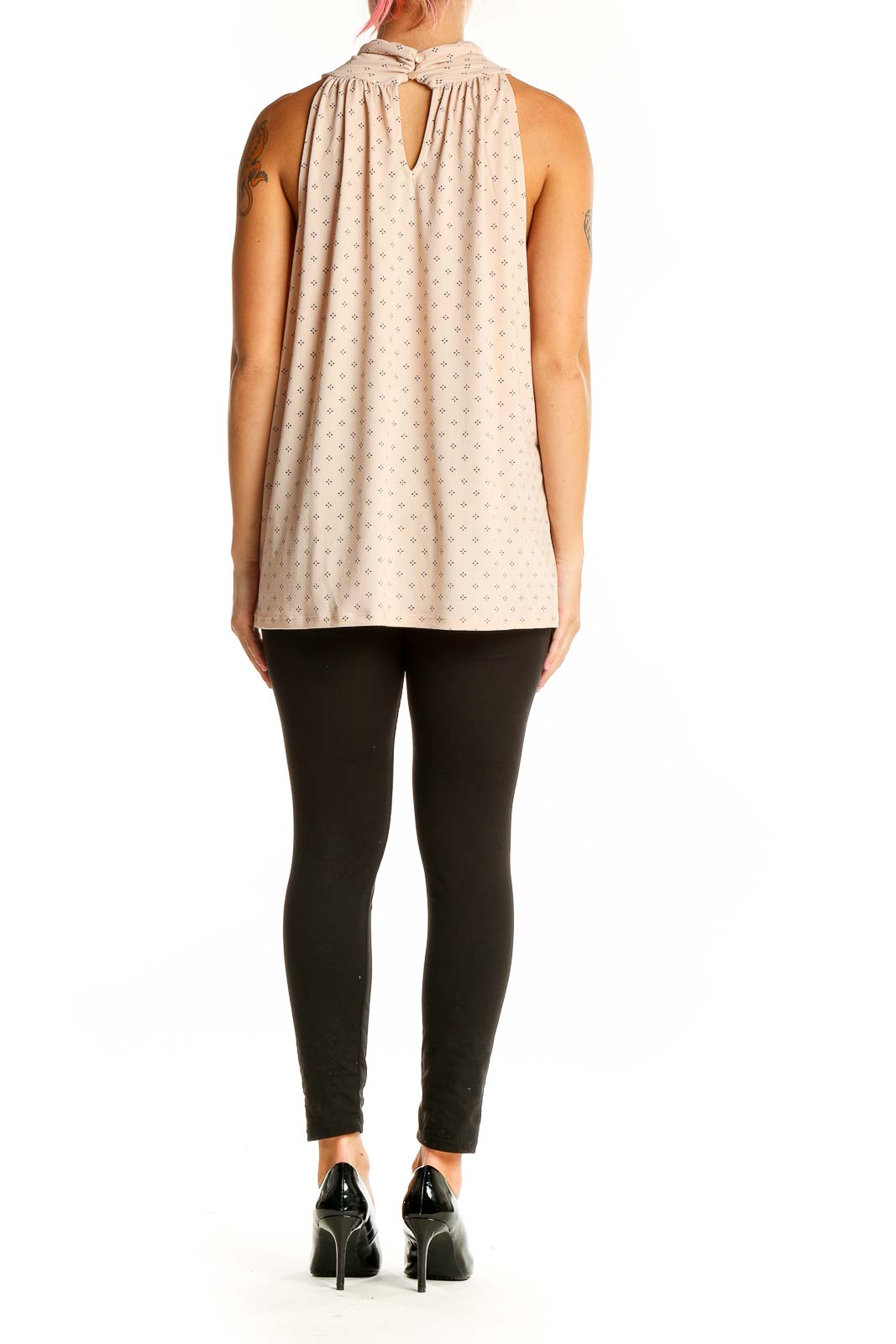 Beige Keyhole Halter Texture Top
