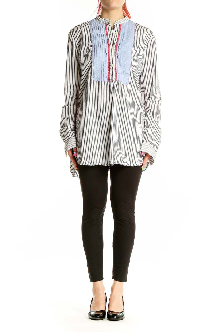 White Long Sleeve Pin Stripe Top