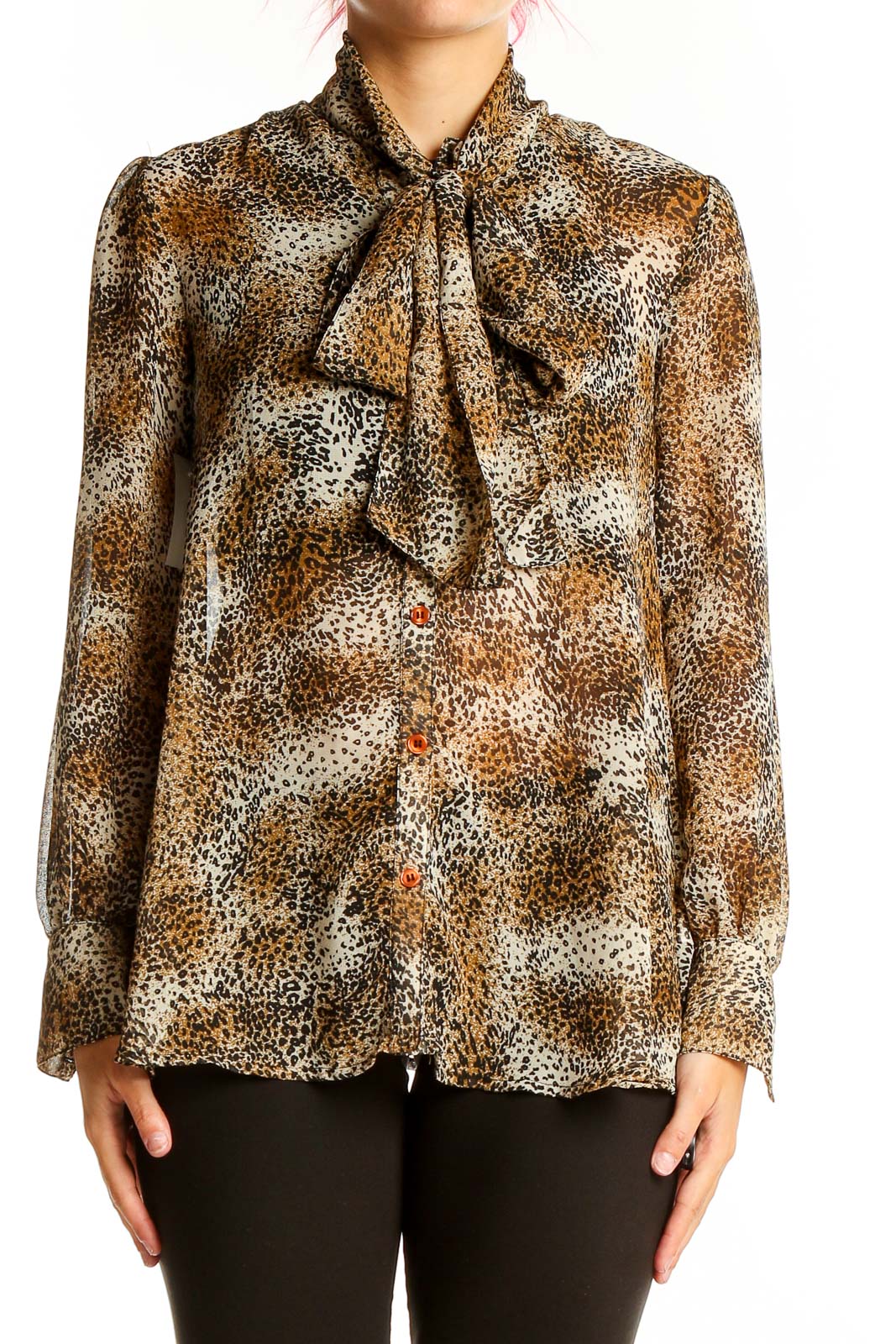 tie neck leopard print blouse