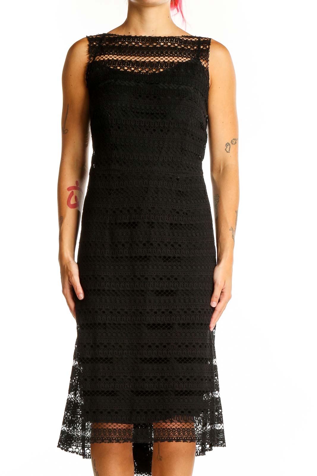 Monique Lhuillier Black Lace Midi Cocktail Dress – SilkRoll