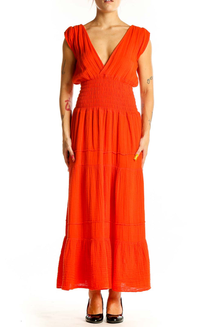 Orange Retro Solid Dress