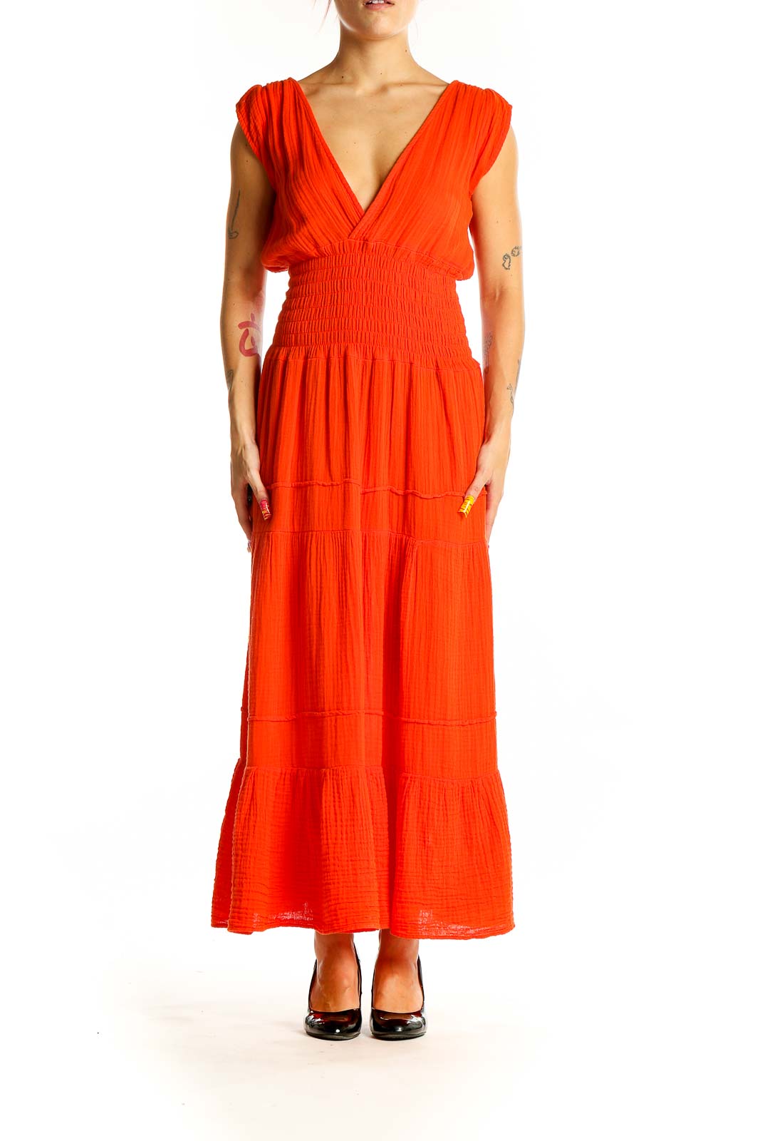 Orange Retro Solid Dress