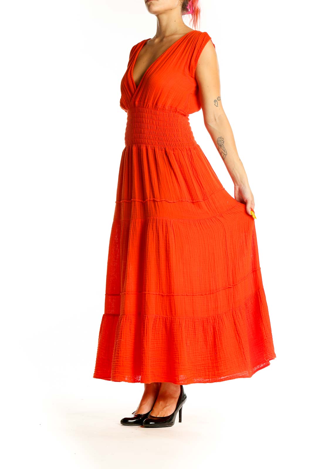 Orange Retro Solid Dress