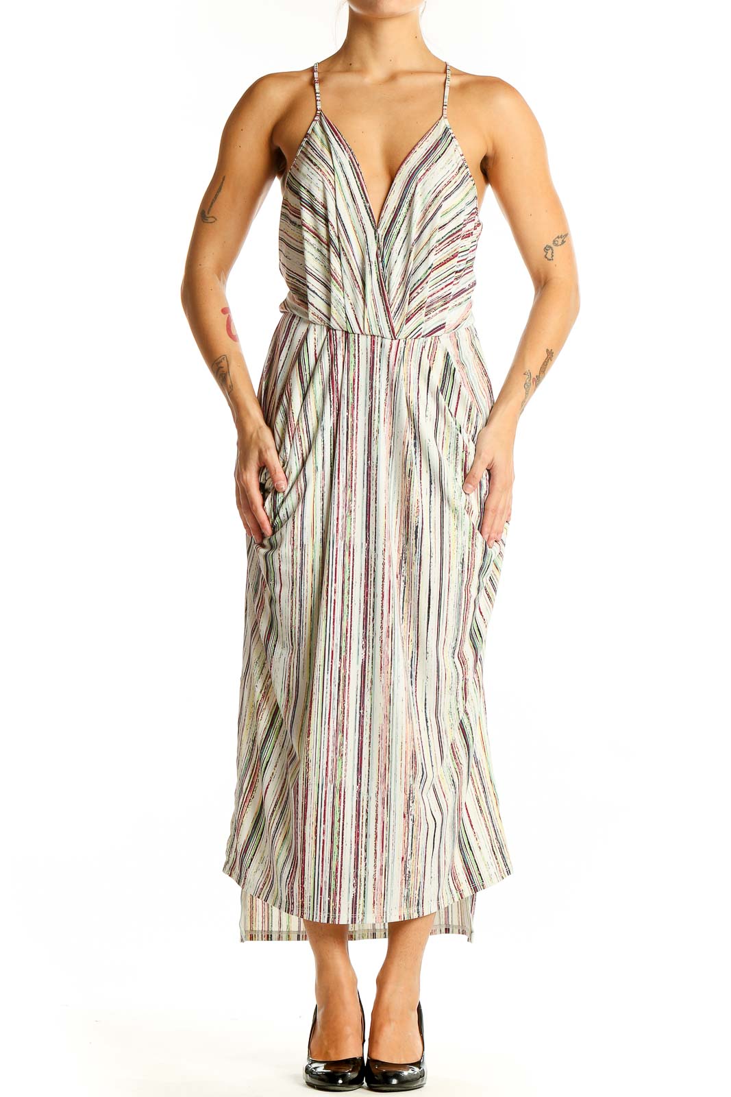 knee length dresses for ladies Multicolor Striped Midi Dress