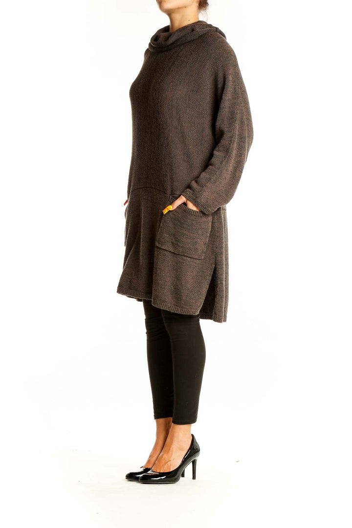 Front view of brown oversized hooded knit sweater from Soft Surroundings