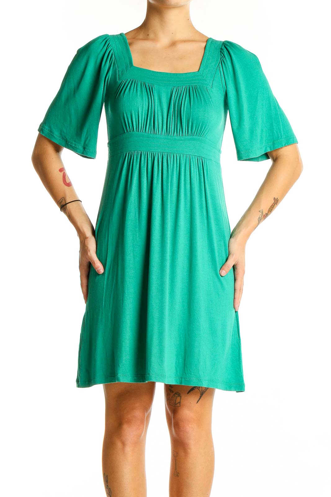 Green BCBG MaxAzria Square Neck Empire Waist Dress SilkRoll Green BCBG MaxAzria Square Neck Empire Waist Dress SilkRoll