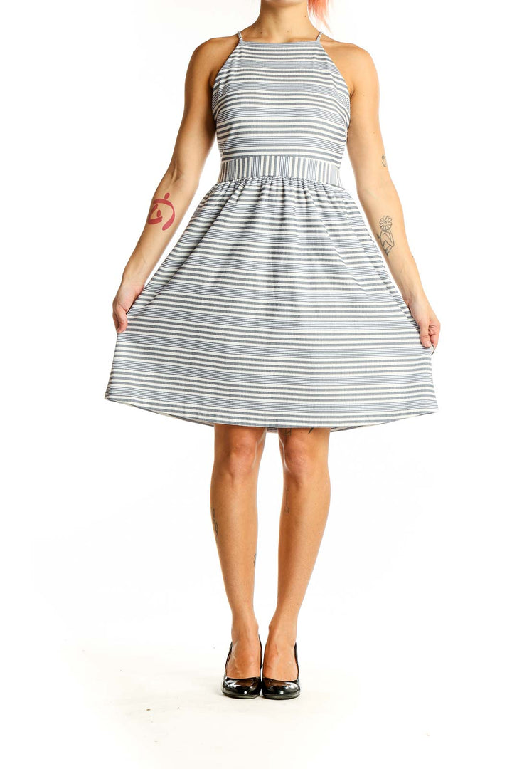 White Gray Pin Stripe Halter Dress