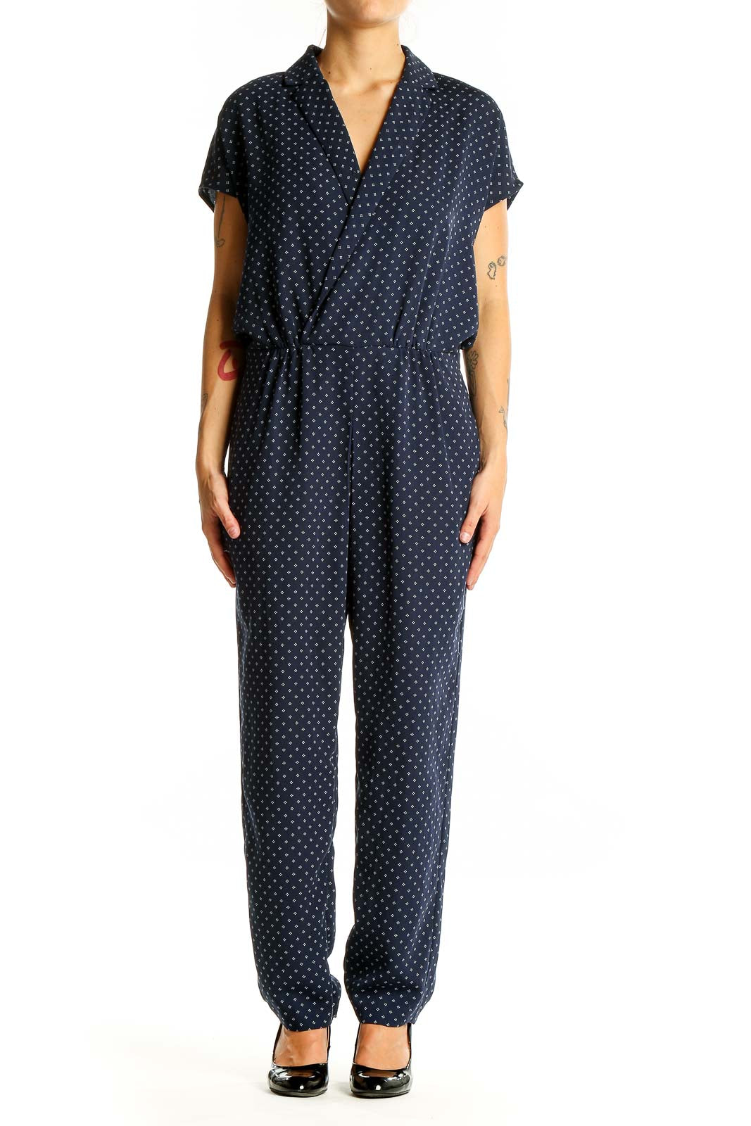 Navy Polka Dot Short Sleeve Jumpsuit