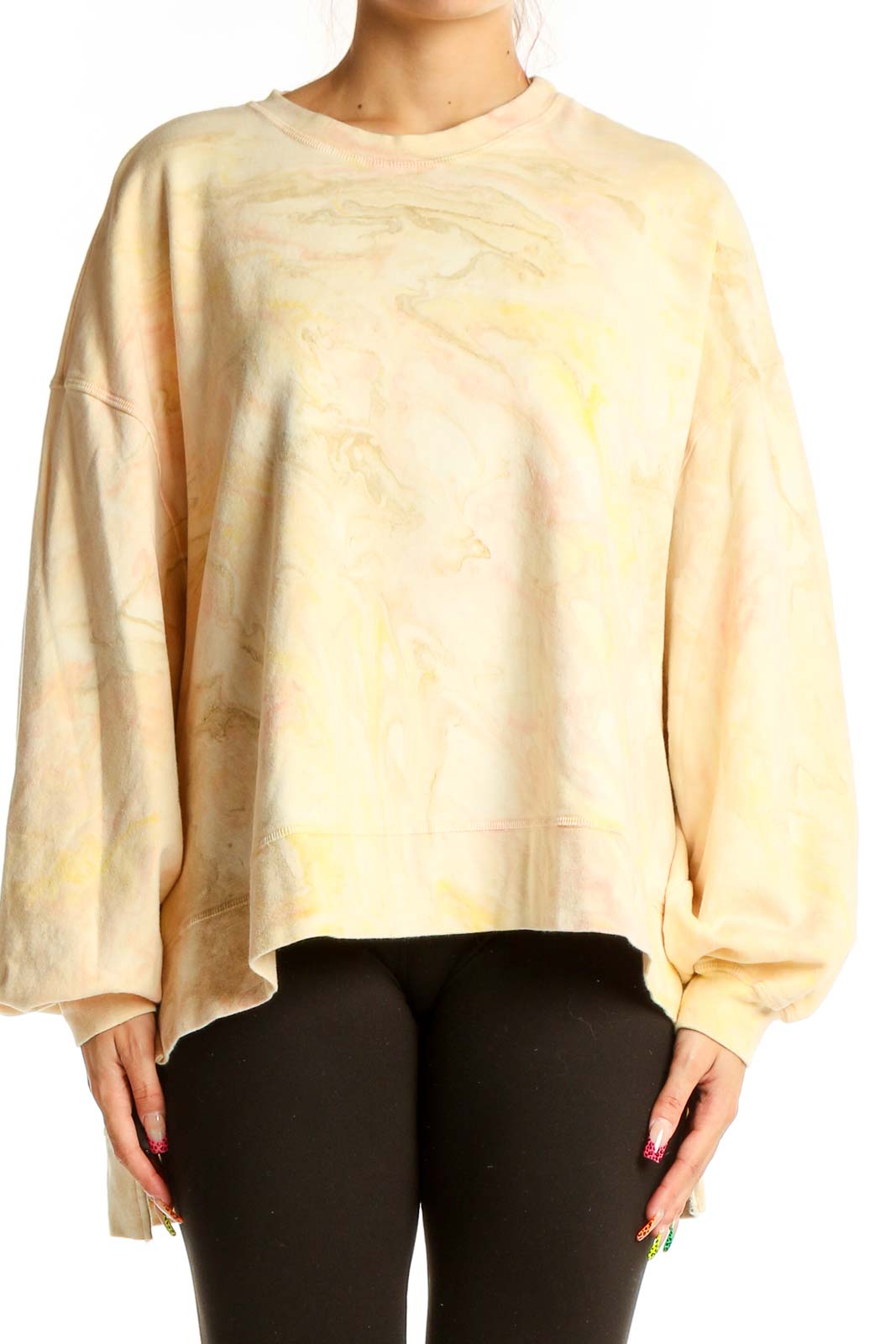 Beige Yellow Marble Print Sweatshirt