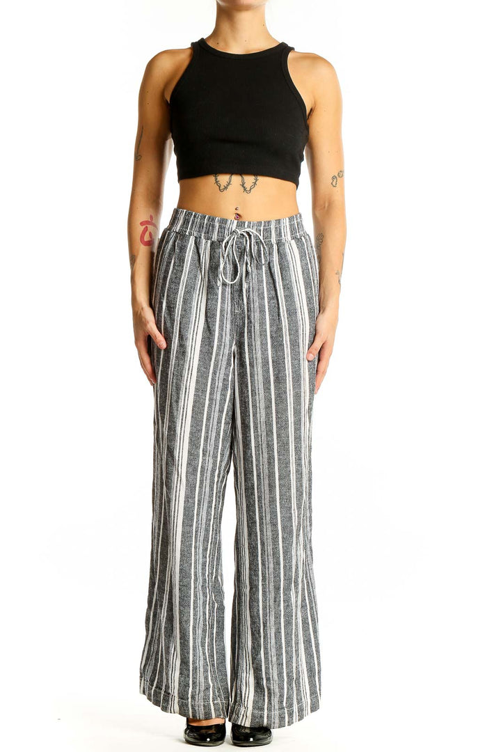 Gray Striped Wide Leg Pants
