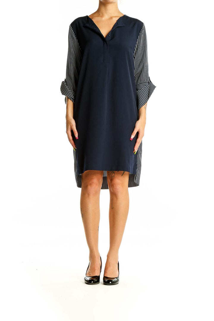 Blue Striped Sleeve Work Dress