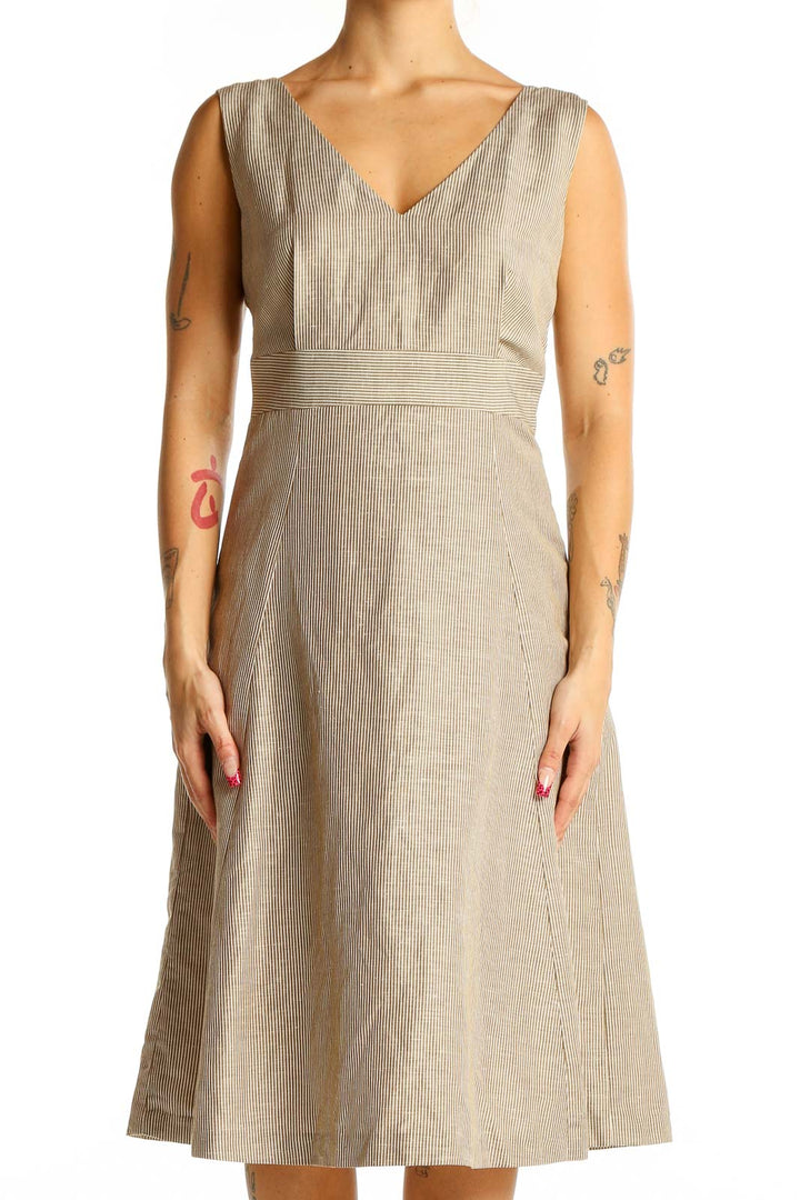 Brown White Striped Dress